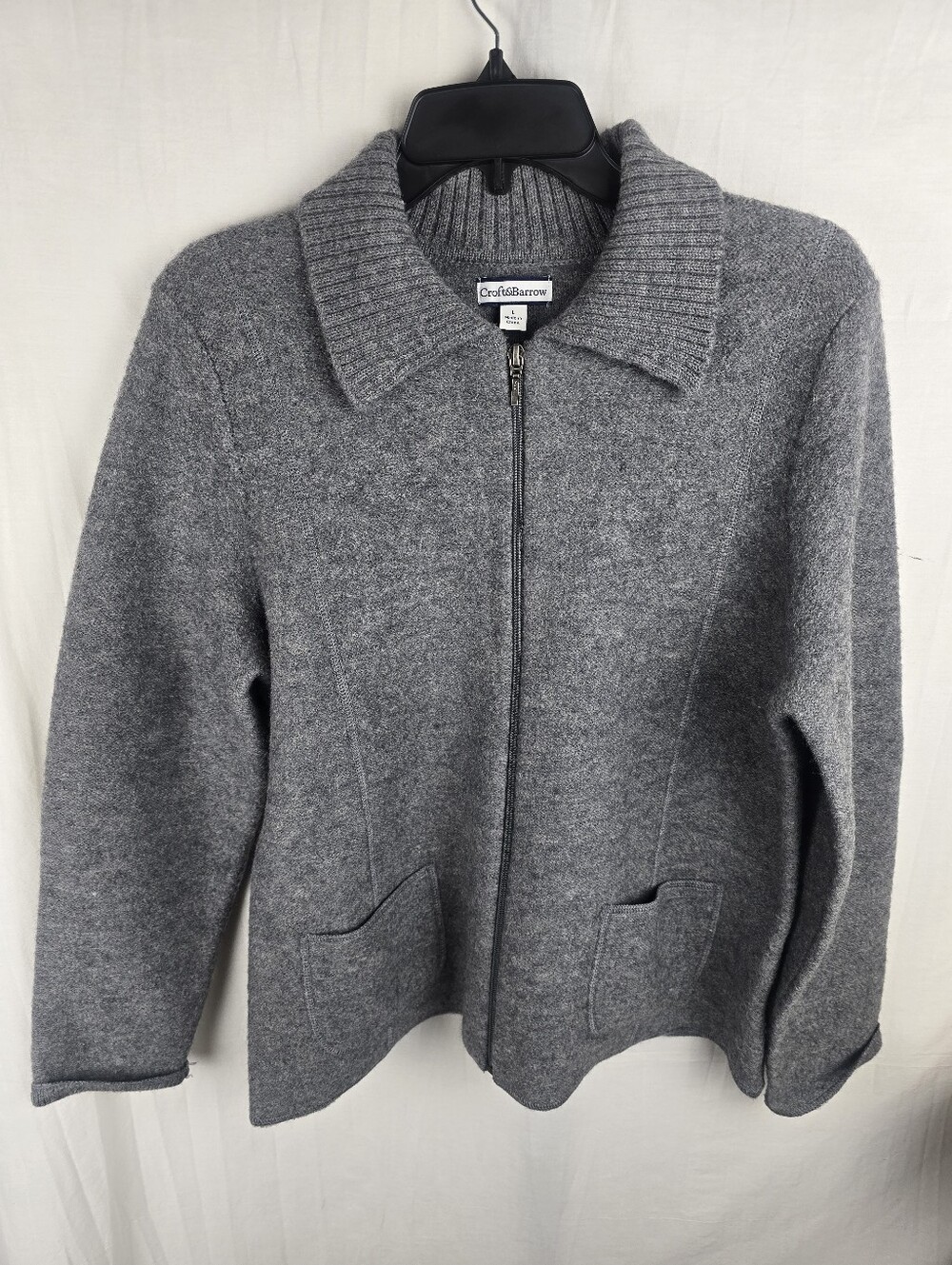 Croft & Barrow Gray Long Sleeve 100% Wool Cardigan Sweater Sz L